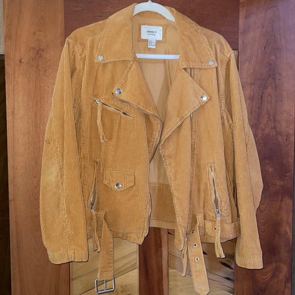 F21 Mustard yellow corduroy motto jacket
